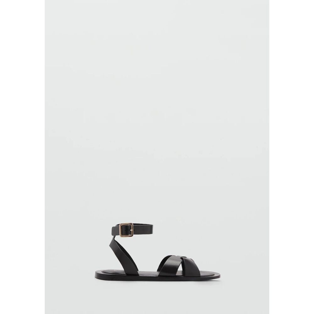 MNG by Mango Leather Gladiator Flat Sandals black Buckle Strap 39 8.5-9 NEW - Picture 7 of 12